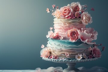 Canvas Print - Elegant Pastel Wedding Cake Decorated with Sugar Flowers