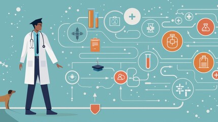 Poster - Create an infographic outlining the educational path to becoming a doctor, from undergraduate studies and medical school to residency and specialization, highlighting key milestones and challenges