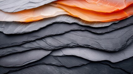 Wall Mural -   A close-up of the artwork appears as a wave of gray, orange, and white paper