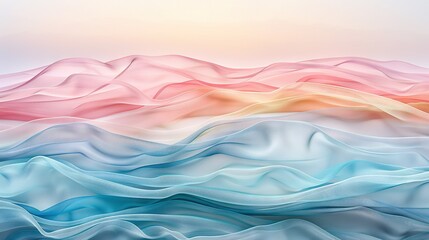 Wall Mural -  A multicolored abstract background with waves and a bright sun in the center features shades of blue, pink, white, and yellow The overall effect is a vibrant