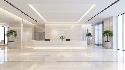 Poster - a high-resolution photo of a modern office lobby with clean lines and soft colors, professional and 