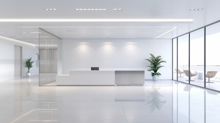 Poster - a high-resolution photo of a modern office lobby with clean lines and soft colors, professional and 