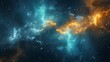 © LuvTK - A background of galaxy nebula texture, infinite space with bright stars, swirling nebulae, and vibrant cosmic clouds, deep blues and yellows, celestial and enchanting look, hd quality, natural look.
