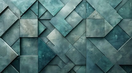 A background of geometric patterns, repetitive square shapes, classic and balanced design, muted colors of grey and teal, clean lines, hd quality, natural look. --ar 16:9 --v 6.0 --s 250 --style raw