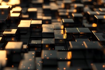 Wall Mural - Abstract Black Cube Pattern with Warm Glow