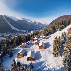 Wall Mural - winter village in the Alps, AI generated