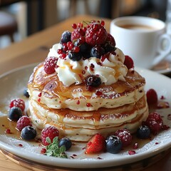 Poster - Delicious Pancakes with Whipped Cream and Berries