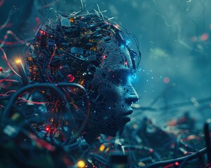 Poster - Cyborg Face in a Digital World.