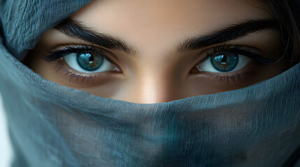 Closeup portrait of young woman wearing a niqab, hijab