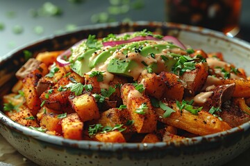 Canvas Print - Sweet Potato Fries with Avocado and Spicy Mayo