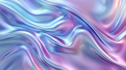 Wall Mural - Holographic background with wavy lines in pastel blue and purple colors. Holo effect with iridescent hologram, liquid waves of light for abstract design.