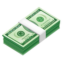 Wall Mural - green dollar bills icon, in the style of cartoon, clip art sticker transparent background