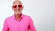 © Trushchenko_O - A man in a pink shirt is wearing sunglasses and smiling. Concept of fun and lightheartedness, as the man is dressed in a bright and unconventional outfit. The sunglasses add a touch of coolness