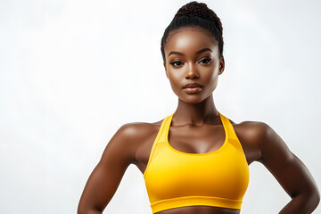 Wall Mural - Portrait of Pretty African American Fitness Woman Posing in Sportswear, on a white background