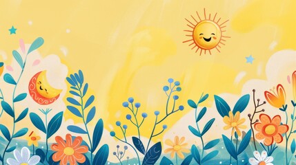 Wall Mural - Pastel Yellow Happy Sun