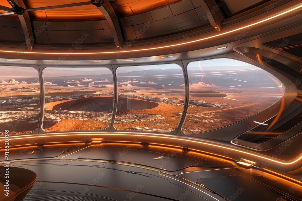 A modern space module interior, with minimalist design and advanced ...