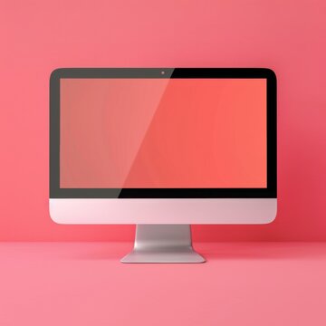 Desktop Computer Mockup on Pink Background 