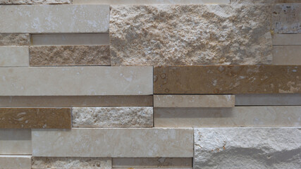Wall Mural - Beige old brick wall line raw grey brown stone background