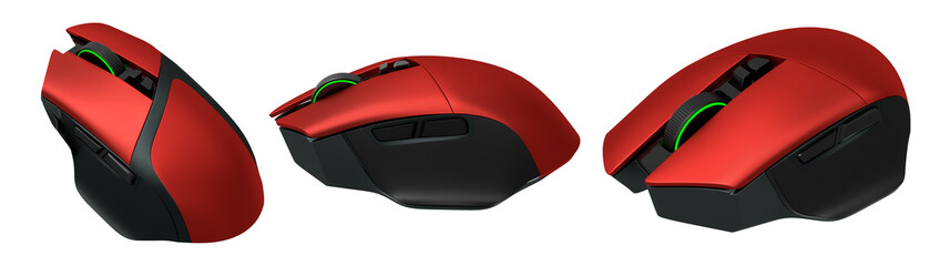 Fototapete - Set of wireless gaming computer mouse isolated on white background with clipping path. 3d render of live streaming gear for cloud gaming and gamer workspace concept