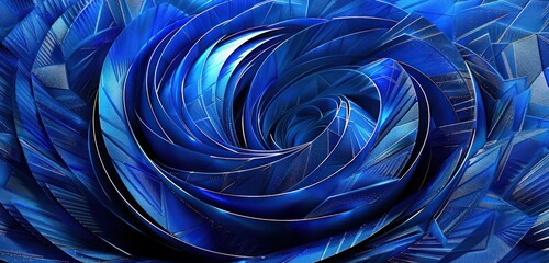 Fototapete - Abstract Background, swirling sapphire blue patterns with intricate geometric shapes