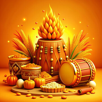 A cartoon auspicious Lohri sign illustration images