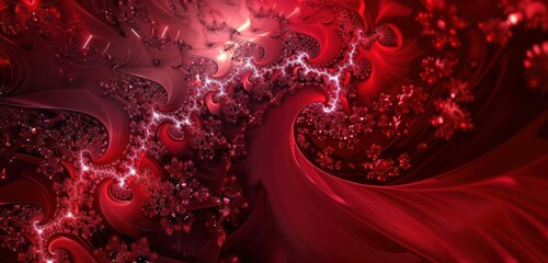 Fototapete - Abstract Background, vibrant ruby red with intricate fractal designs