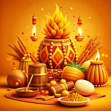 A cartoon auspicious Lohri sign illustration images