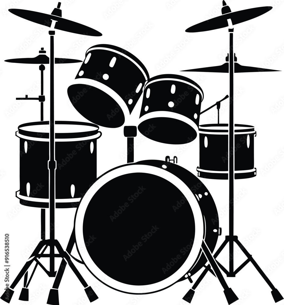 Music drum set silhouette black and white vector illustration Stock ...