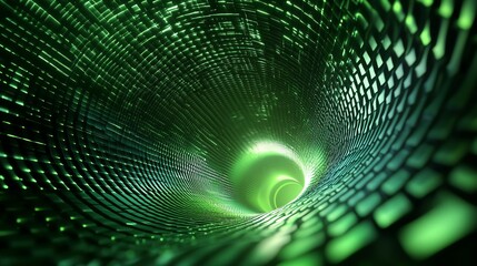 A mesmerizing digital tunnel in vibrant green hues, representing data flow and modern technology. Ideal for tech-themed projects.