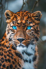 Poster - A close up of a leopard with blue eyes