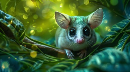 A Sugar Glider against an abstract jungle background, vibrant greens and swirling foliage, evoking a sense of adventure and wonder, hd quality, natural look. --ar 16:9 --v 6.0 --s 250 --style raw