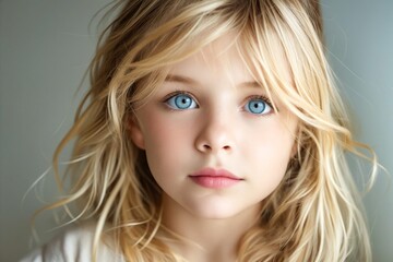 Wall Mural - A young girl with long blonde hair and blue eyes.