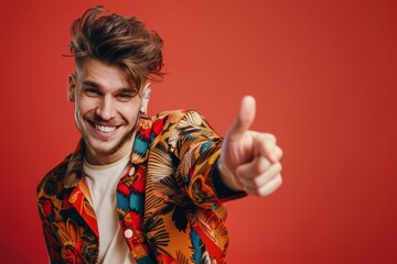 Unique sense of contemporary fashion is shown young man's smile. Trendy haircut complements young man's charismatic smile effortlessly. Personal flair and photogenic charm create compelling 