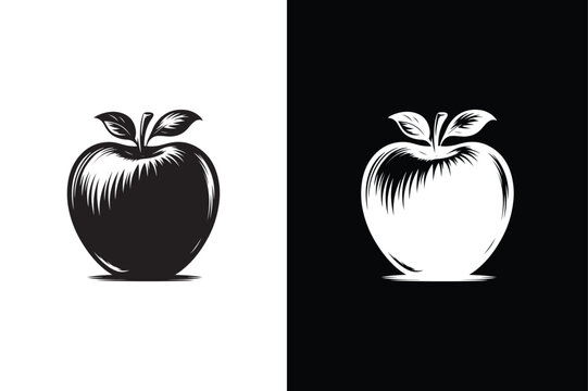 Apple Icon silhouette Flat Graphic Design. Apple icon illustration black white background.