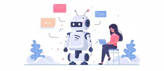 Woman working with a robot using a computer