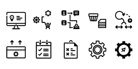 Wall Mural - Set of outline icons related to workflow processing.