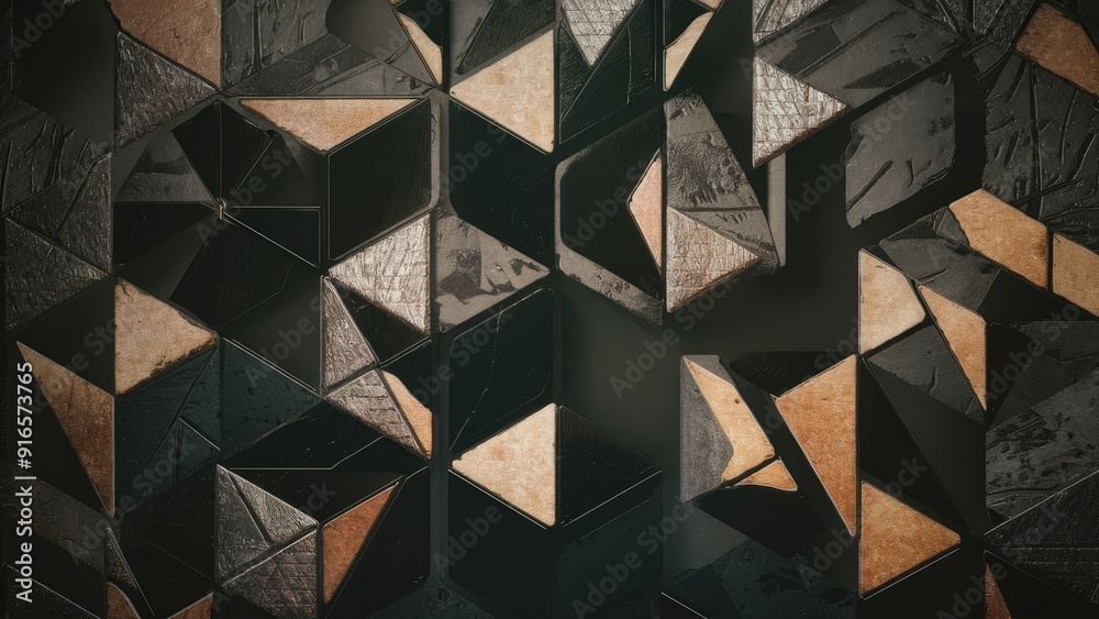 Abstract geometric cube tiles and mosaic wall backdrop featuring ...