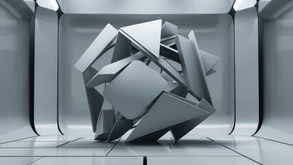 Poster - Abstract geometric structure in 3D grayscale rendering Minimalist and modern background design Contemporary wallpaper illustration