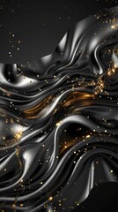 Aufkleber - Abstract background featuring flowing metallic blobs in deep black and grey, interspersed with shimmering gold
