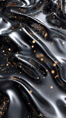 Aufkleber - Abstract background featuring flowing metallic blobs in deep black and grey, interspersed with shimmering gold