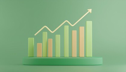 Wall Mural - A bar graph with an arrow pointing upwards shows a positive trend