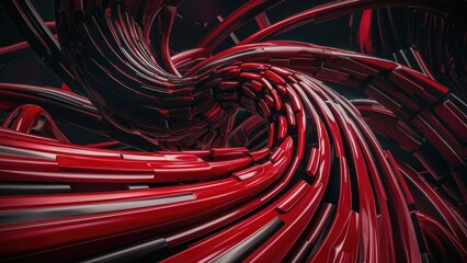 Poster - Abstract dark red glossy striped technology background