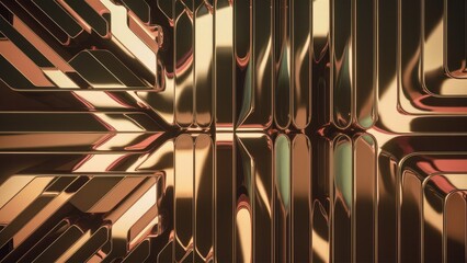 Poster - Vibrant Abstract Gold Bar Tiles in 3D Perspective Futuristic Polished Tile Wallpaper Rendered Visual