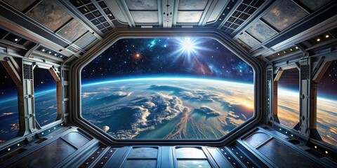 Wall Mural - of the vast universe seen from a space station , space station, universe, stars, galaxies, outer space