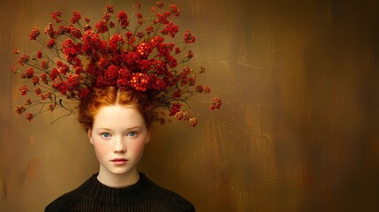 portrait of a person with wreath on head 