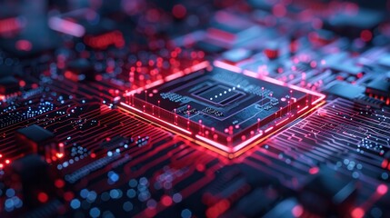 Poster - Close-up of a glowing computer chip