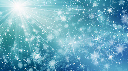 Poster - A blue sky with snowflakes falling and a bright light shining through the clouds