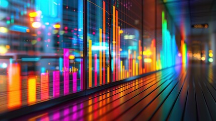 Poster - Abstract Digital Cityscape with Colorful Data Visualizations