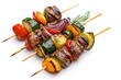 © Oksana - Kebabs - grilled meat and vegetables on skewers  isolated on white background