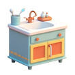 © hamzahalderad - Colorful cartoon style bathroom sink with cabinet and countertop.
